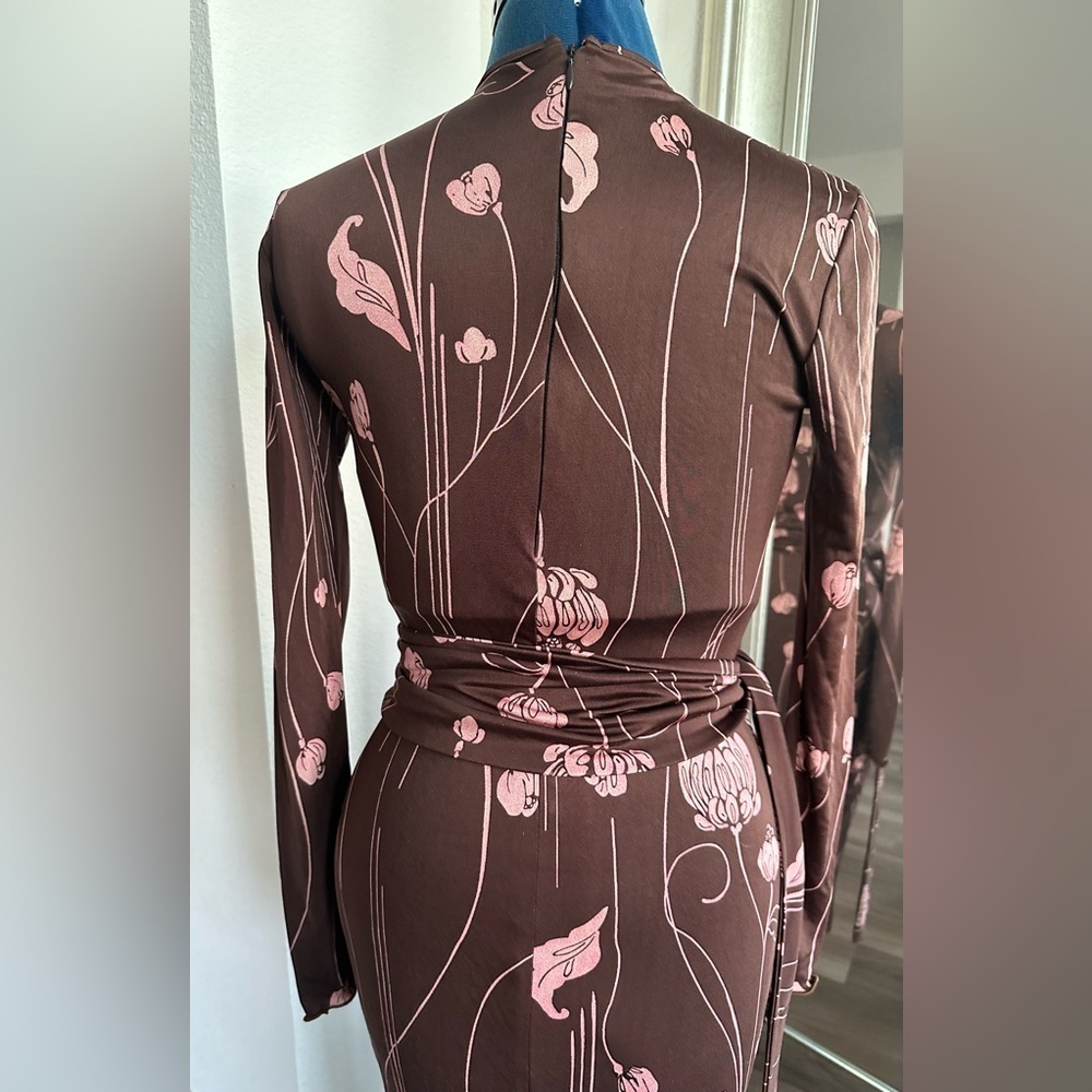 Vintage 70s Valentine Gallery Jill & Jan Dudensing Silk Floral Wrap Dress Size 2 - Picture 7 of 15
